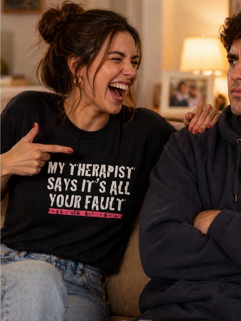 My Therapist Says It's All Your Fault - Funny Black Graphic Tee - Size Medium